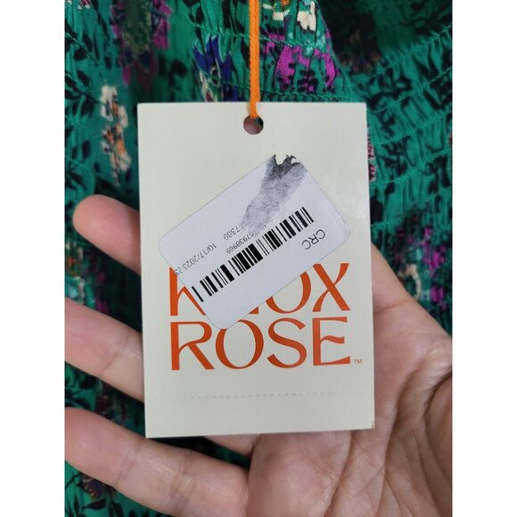 KNOX ROSE Women's XL Floral Green One Shoulder Smocked Casual Dress NWT - Picture 4 of 7